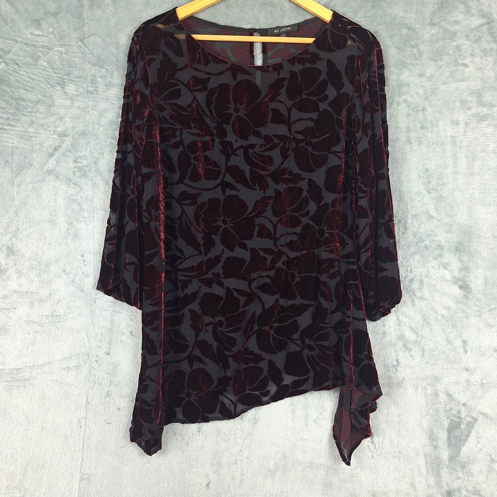St John Top Womens 14 Silk Blend Velvet Burnout Whimsigoth Asymmetrical Luxury